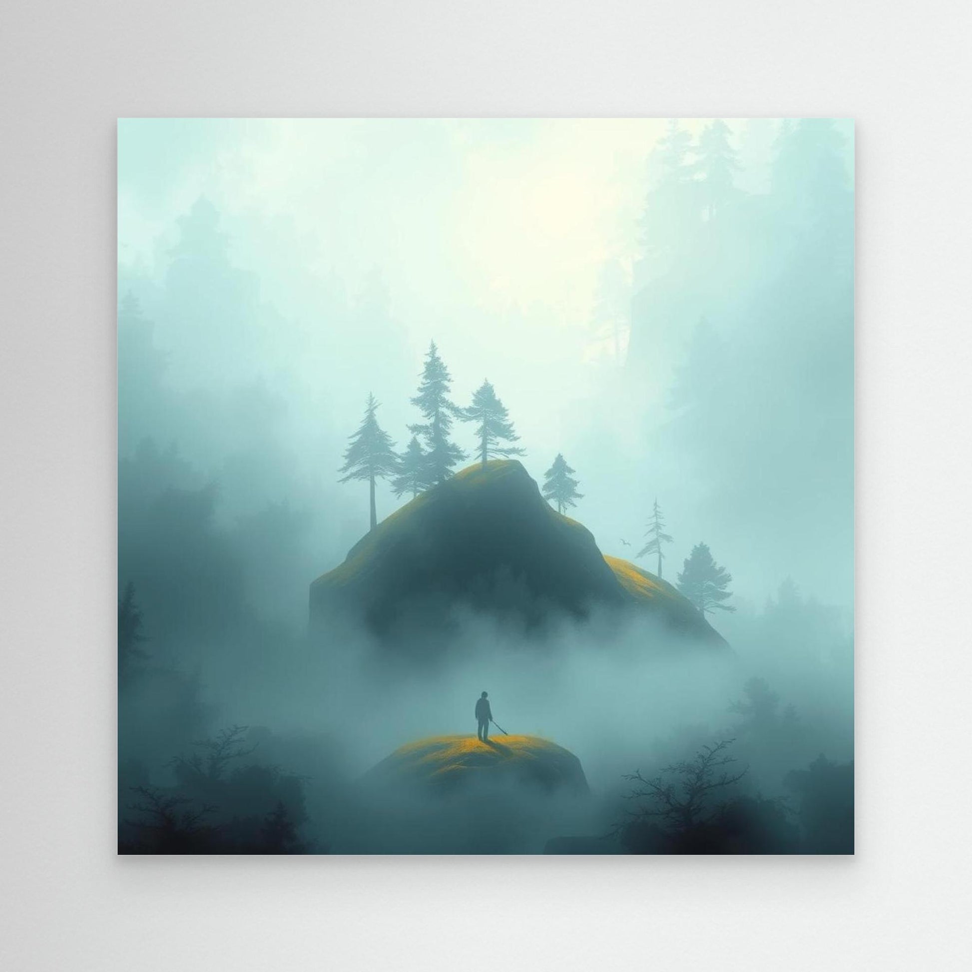 Echoes in the Mist – Minimalist Forest Landscape Canvas Wall Art