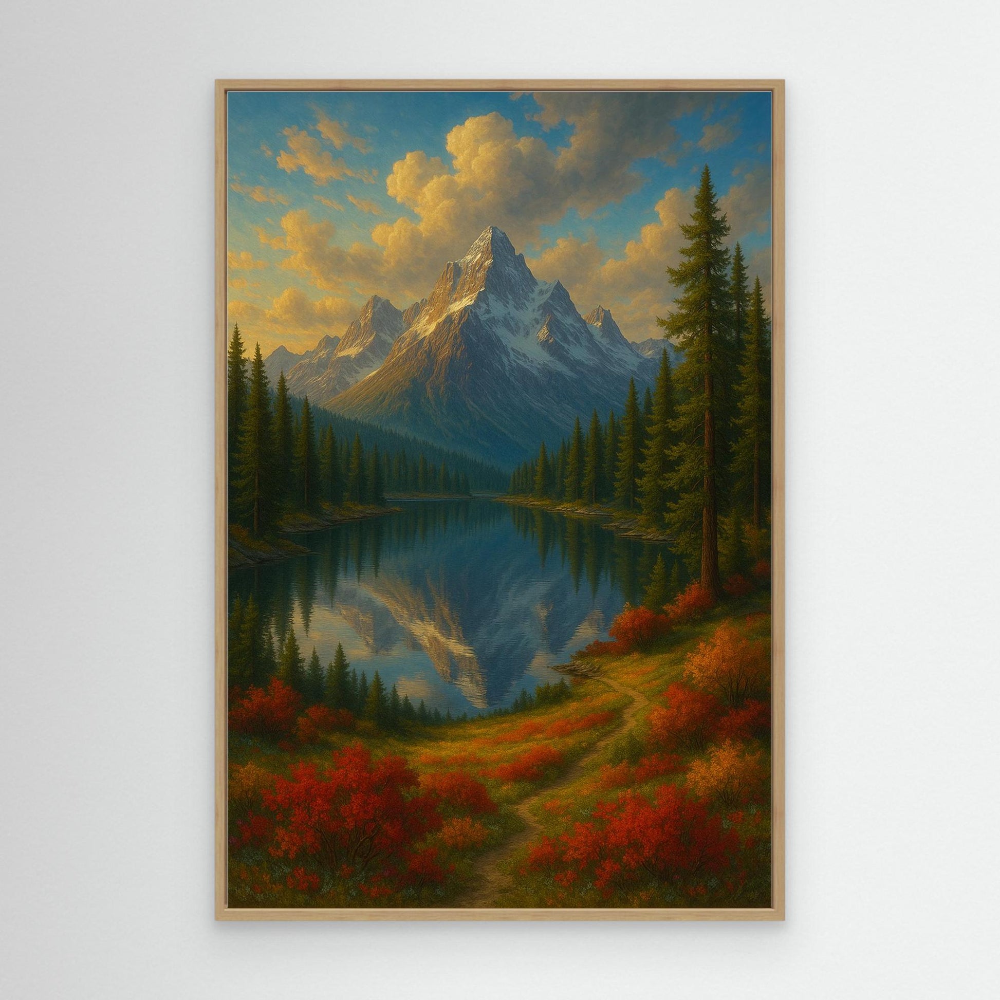 Mountain Reflection Canvas Wall Art – Autumn Forest Landscape Print