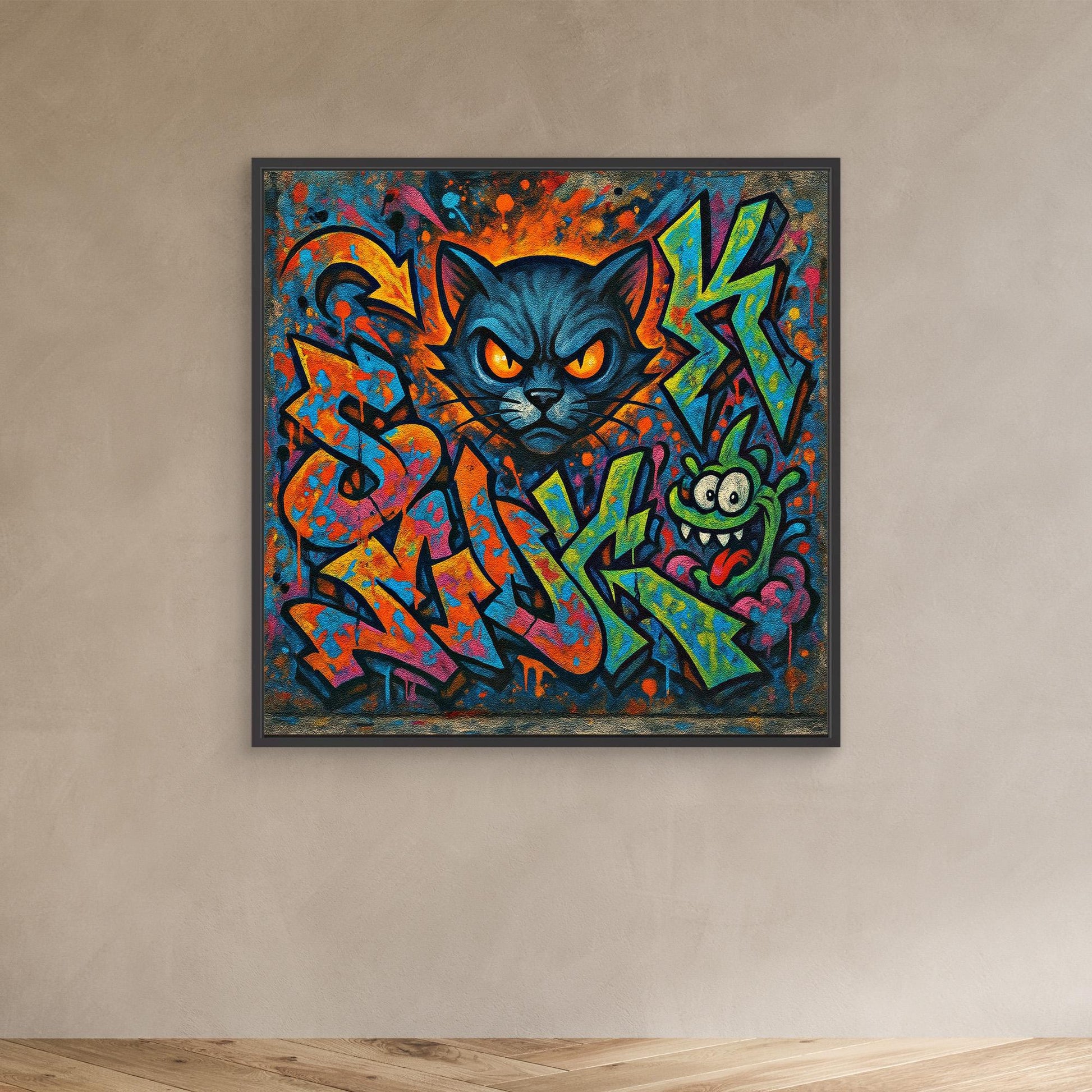 Fierce Feline – Urban Graffiti Cat Canvas Wall Art | Bold Street Art Print