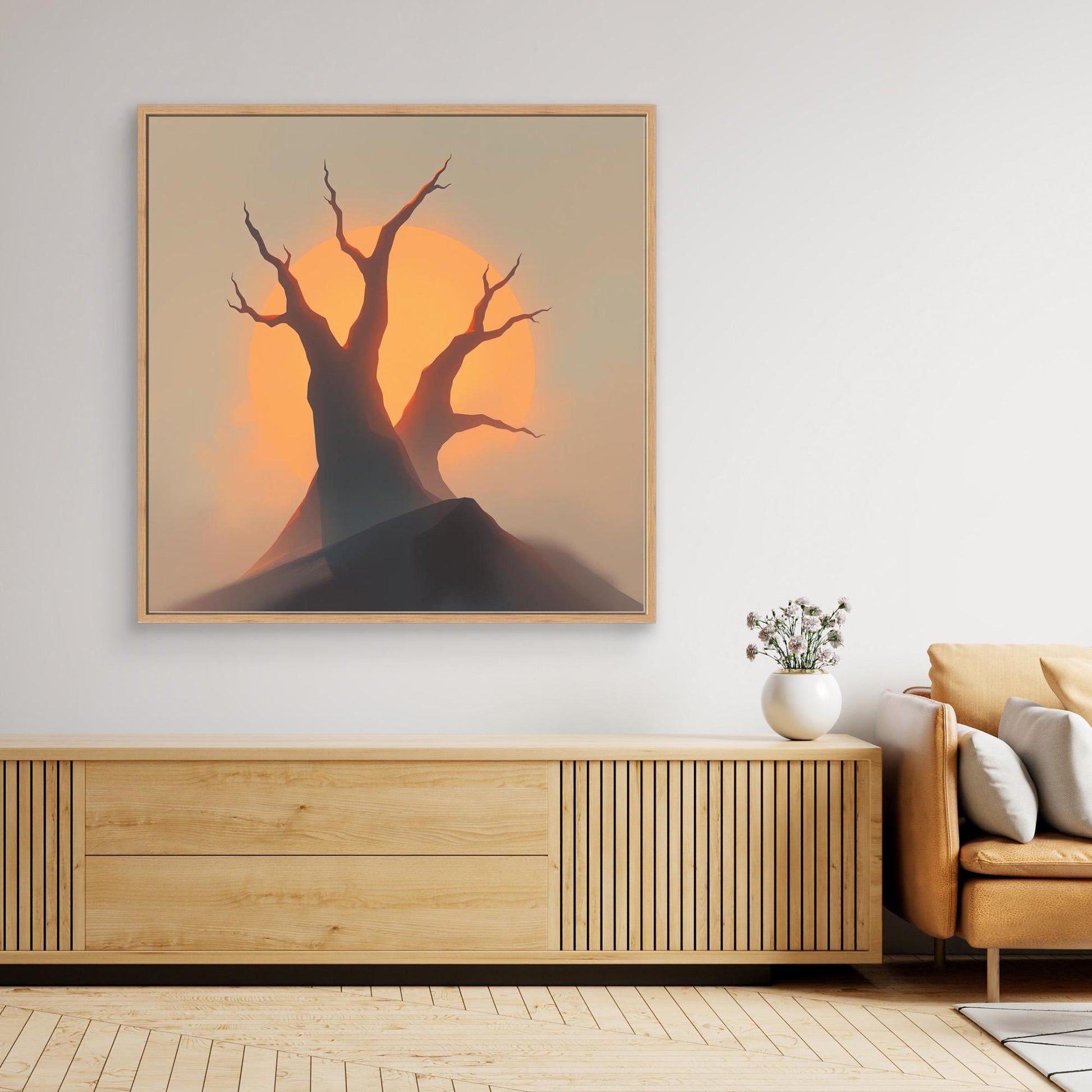Sunset Silhouettes – Minimalist Tree Landscape Canvas Wall Art | Abstract Nature Print