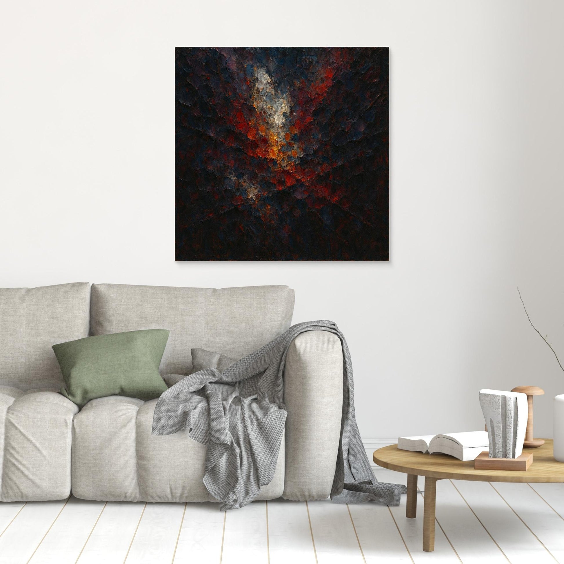Abstract Flame Burst – Textured Canvas Wall Art in Red & Gold
