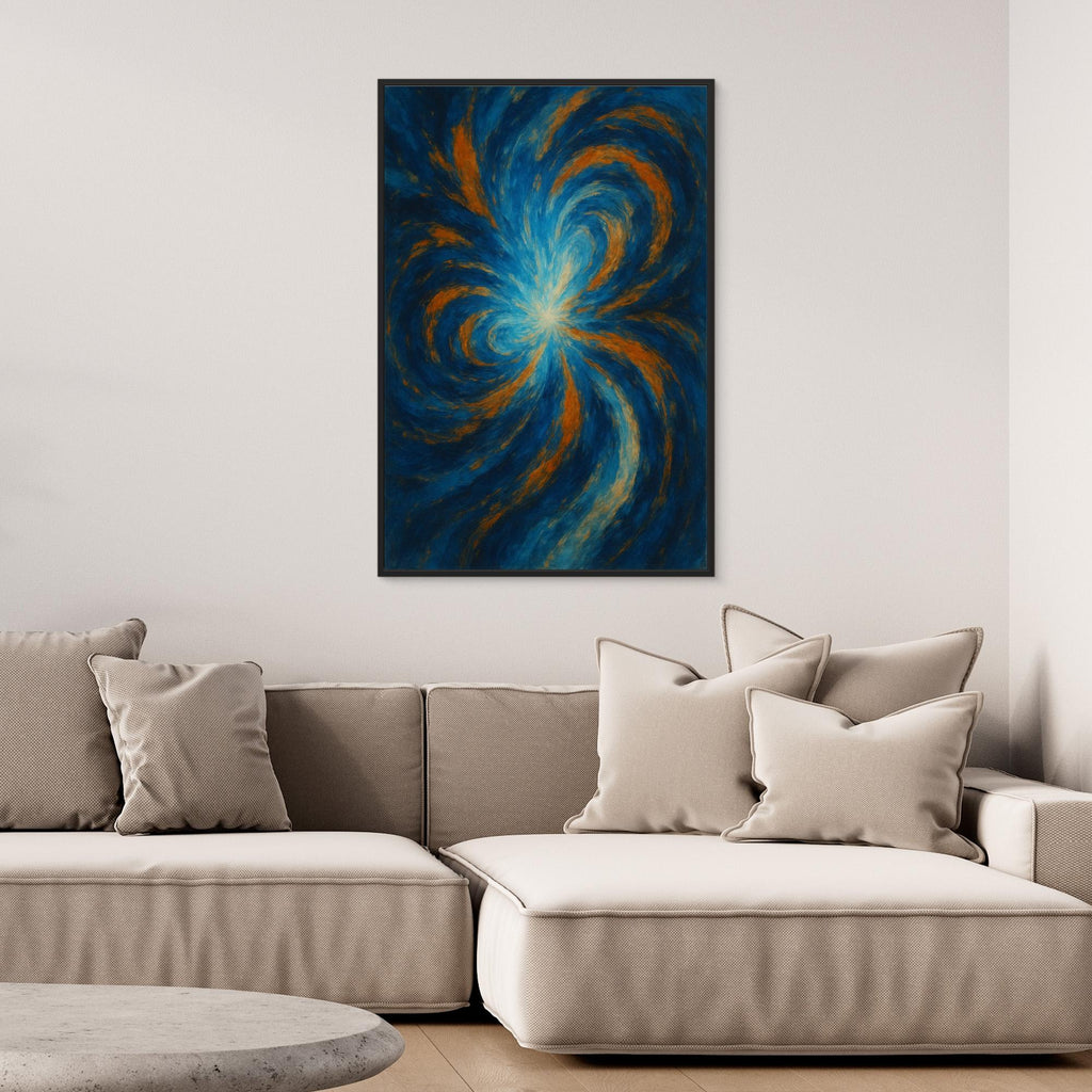 Blue and Orange Abstract Canvas Wall Art – Swirling Energy Print
