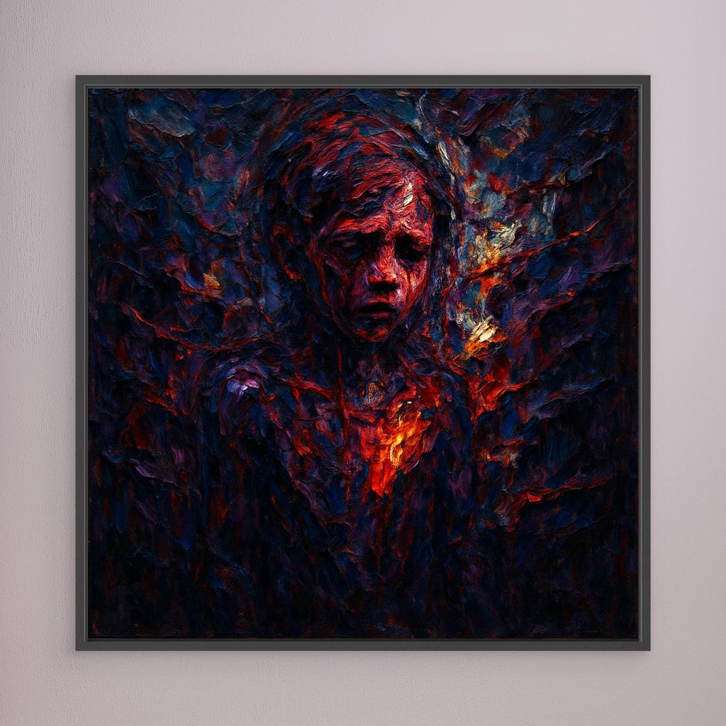 Figurative Fire Portrait – Dark Emotional Canvas Wall Art