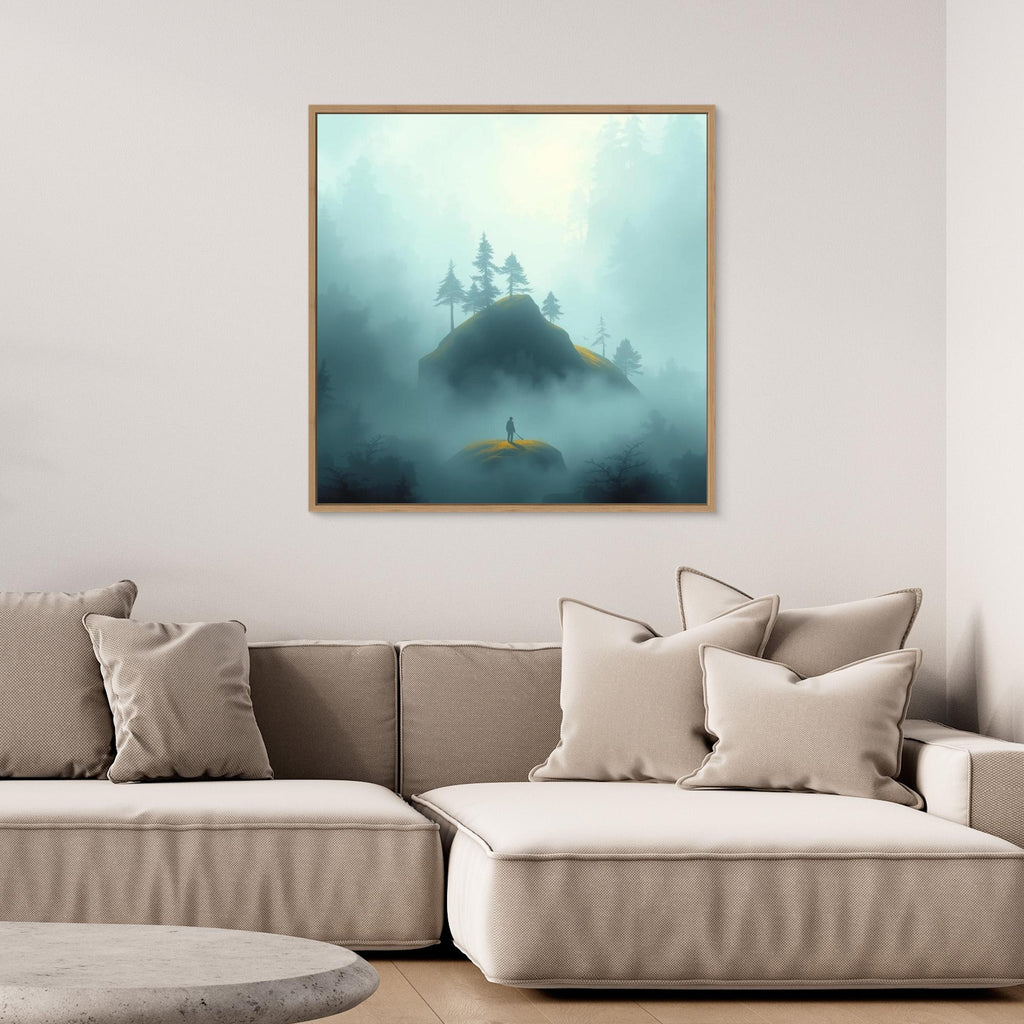 Echoes in the Mist – Minimalist Forest Landscape Canvas Wall Art
