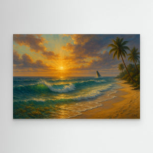 Tropical Sunset Beach Canvas Wall Art