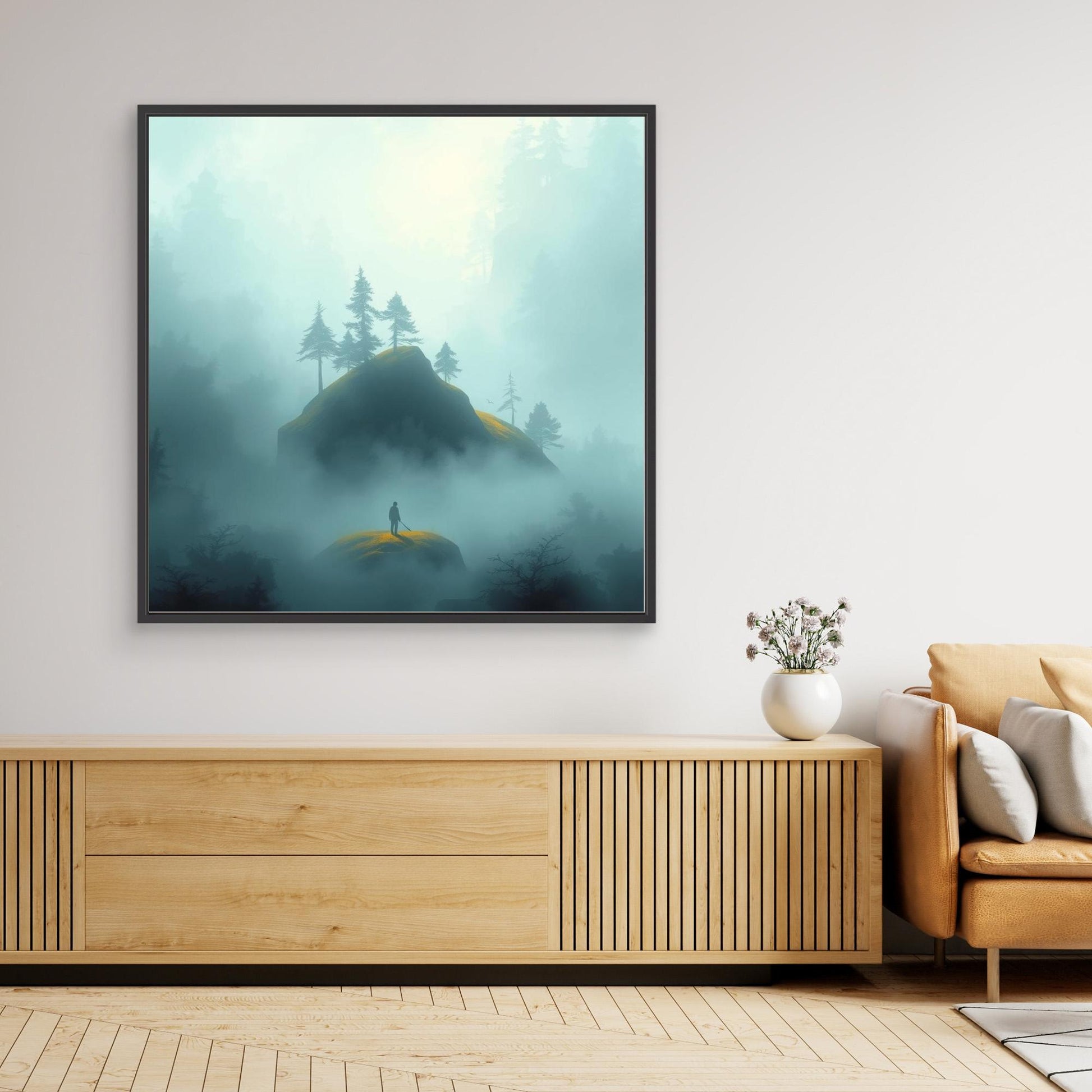 Echoes in the Mist – Minimalist Forest Landscape Canvas Wall Art