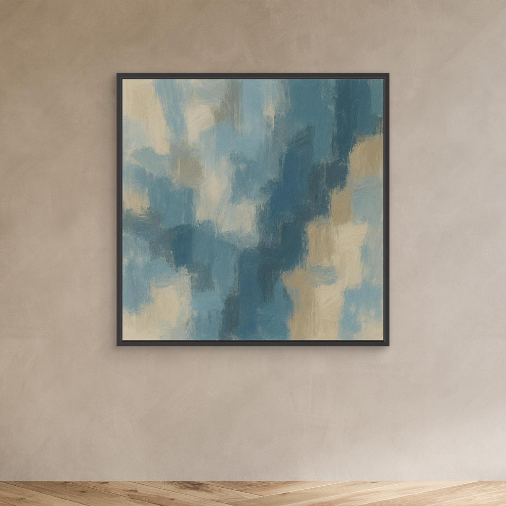 Ocean Drift – Modern Blue and Beige Abstract Canvas Print