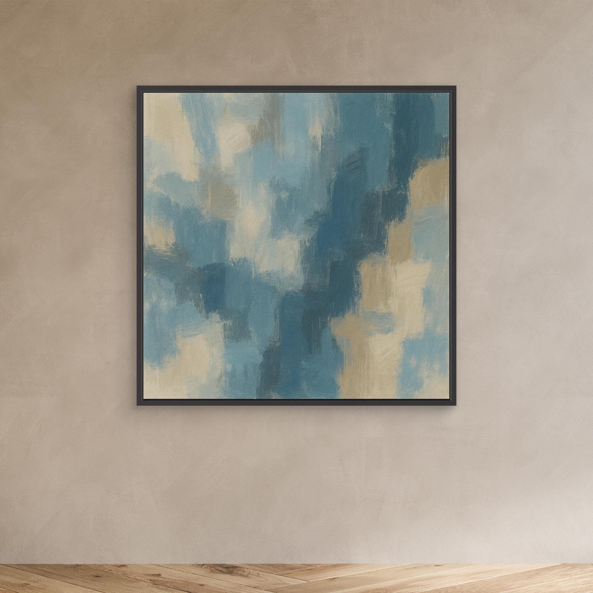 Ocean Drift – Modern Blue and Beige Abstract Canvas Print