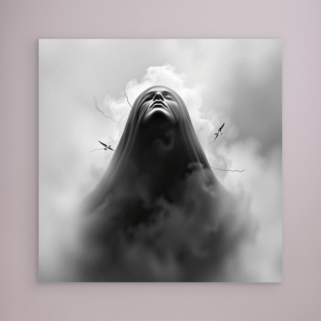 Ascension Through the Storm – Surreal Black and White Canvas Wall Art