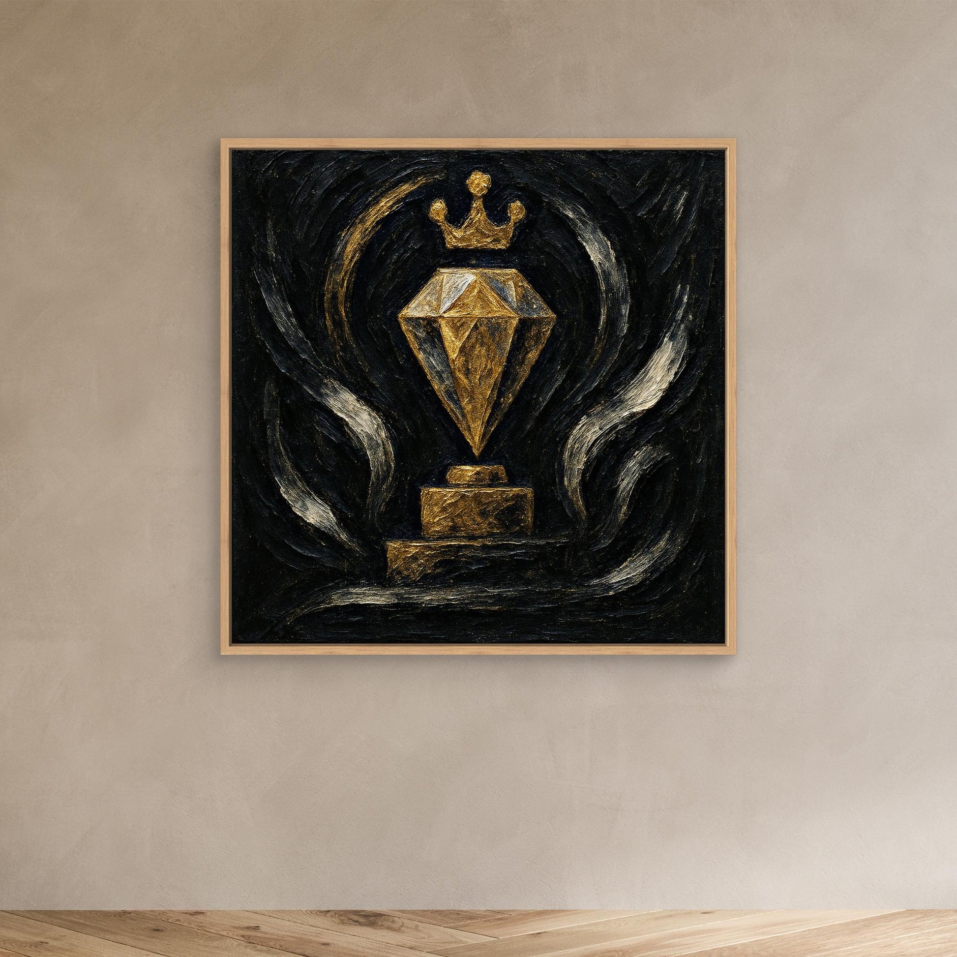 Gold Crowned Diamond – Abstract Canvas Wall Art in Black & Gold