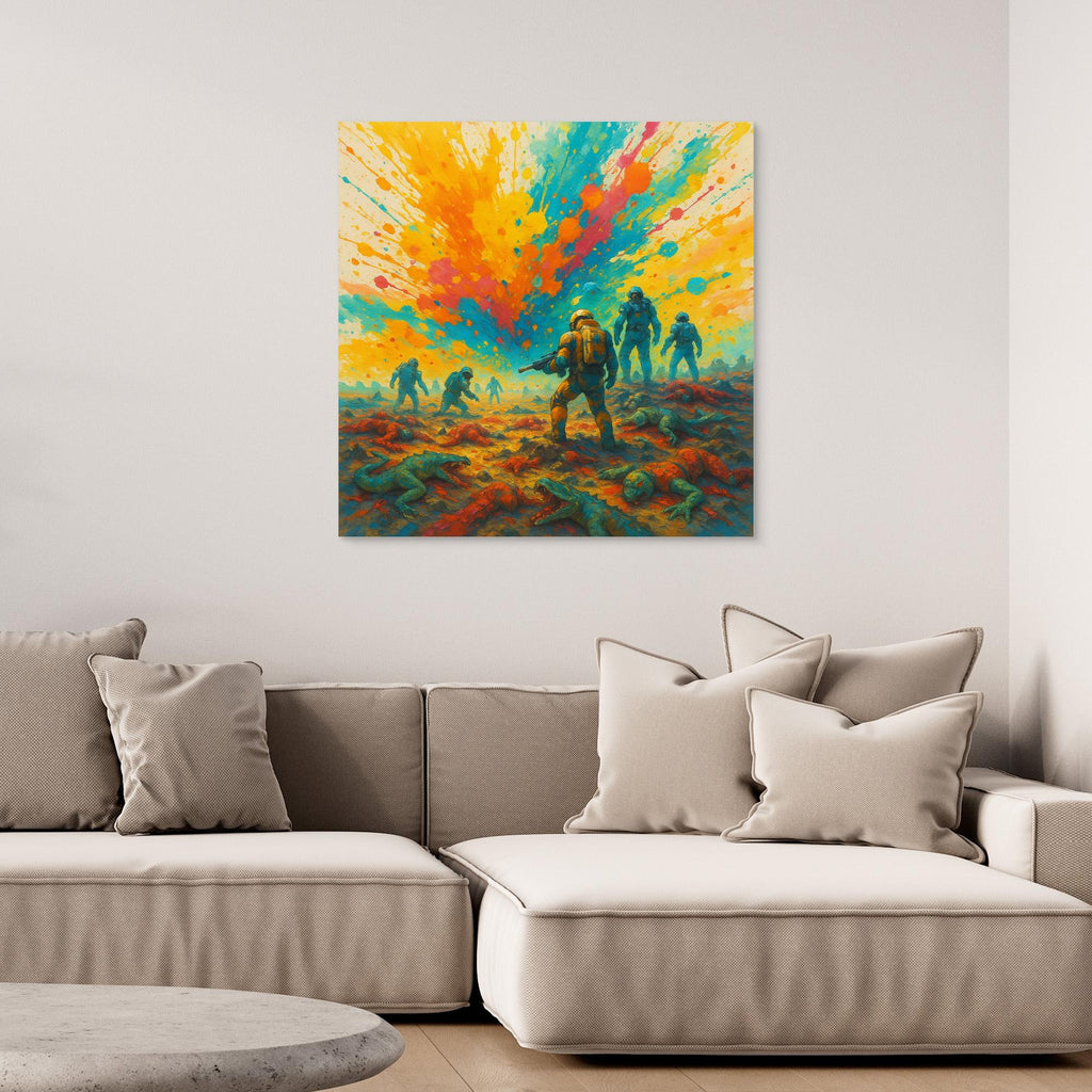 Galactic Apes: Explosion of Victory – Colorful Sci-Fi Canvas Wall Art Print