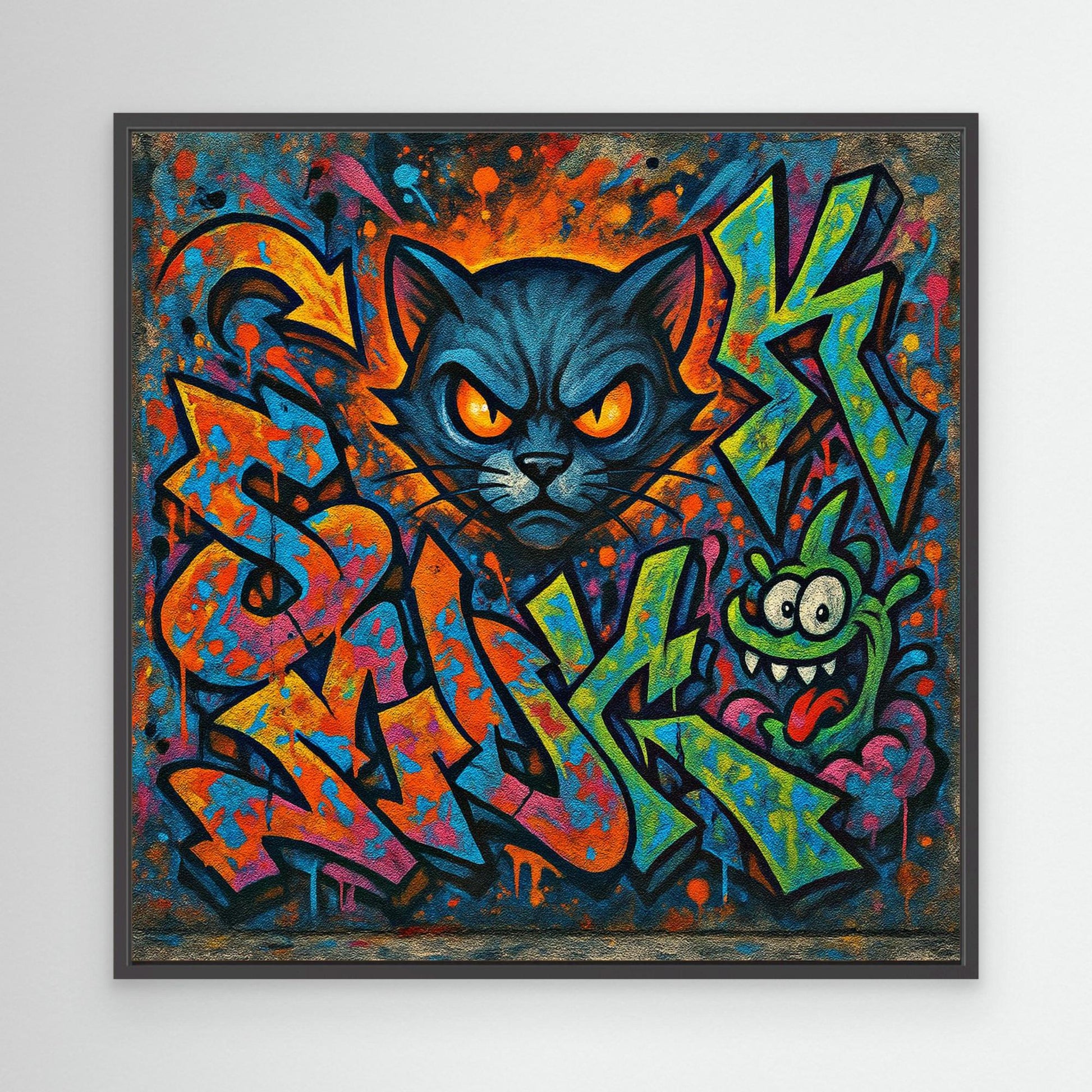 Fierce Feline – Urban Graffiti Cat Canvas Wall Art | Bold Street Art Print