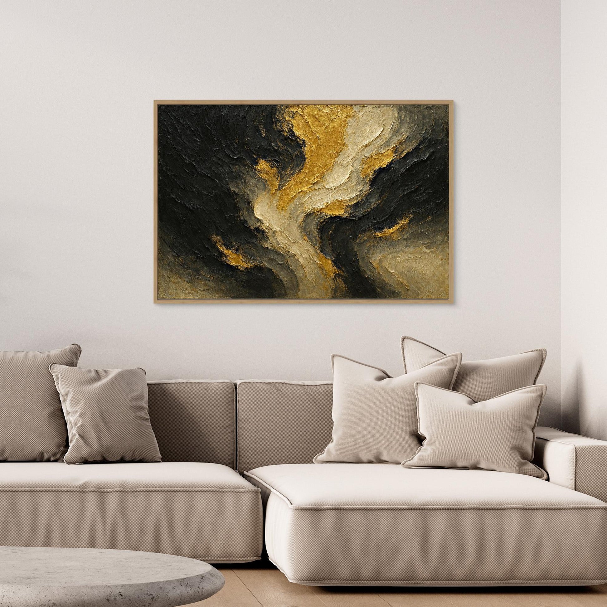 Gold and Black Abstract Canvas Wall Art – Modern Textured Print