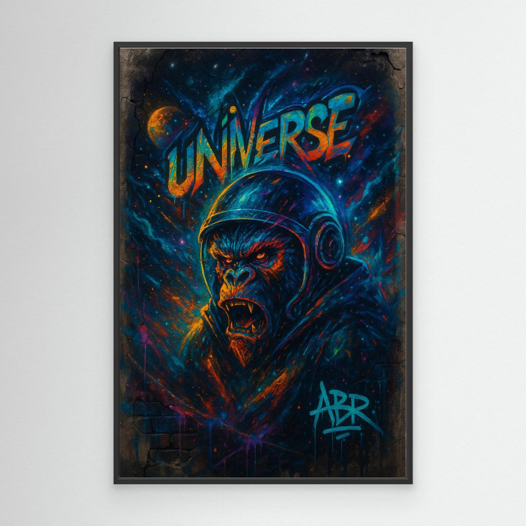 Astronaut Gorilla Canvas Wall Art – Urban Neon Space Graffiti
