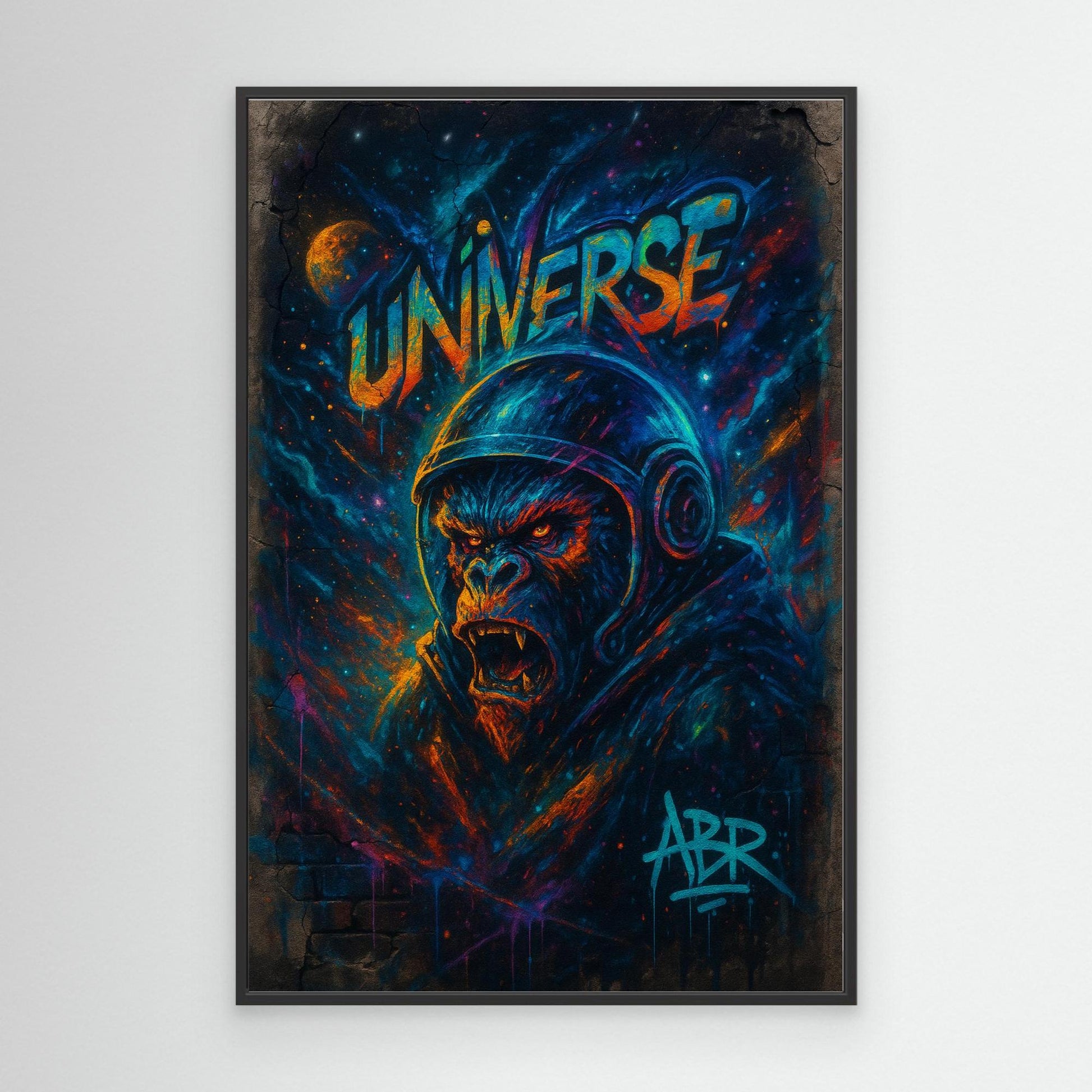 Astronaut Gorilla Canvas Wall Art – Urban Neon Space Graffiti